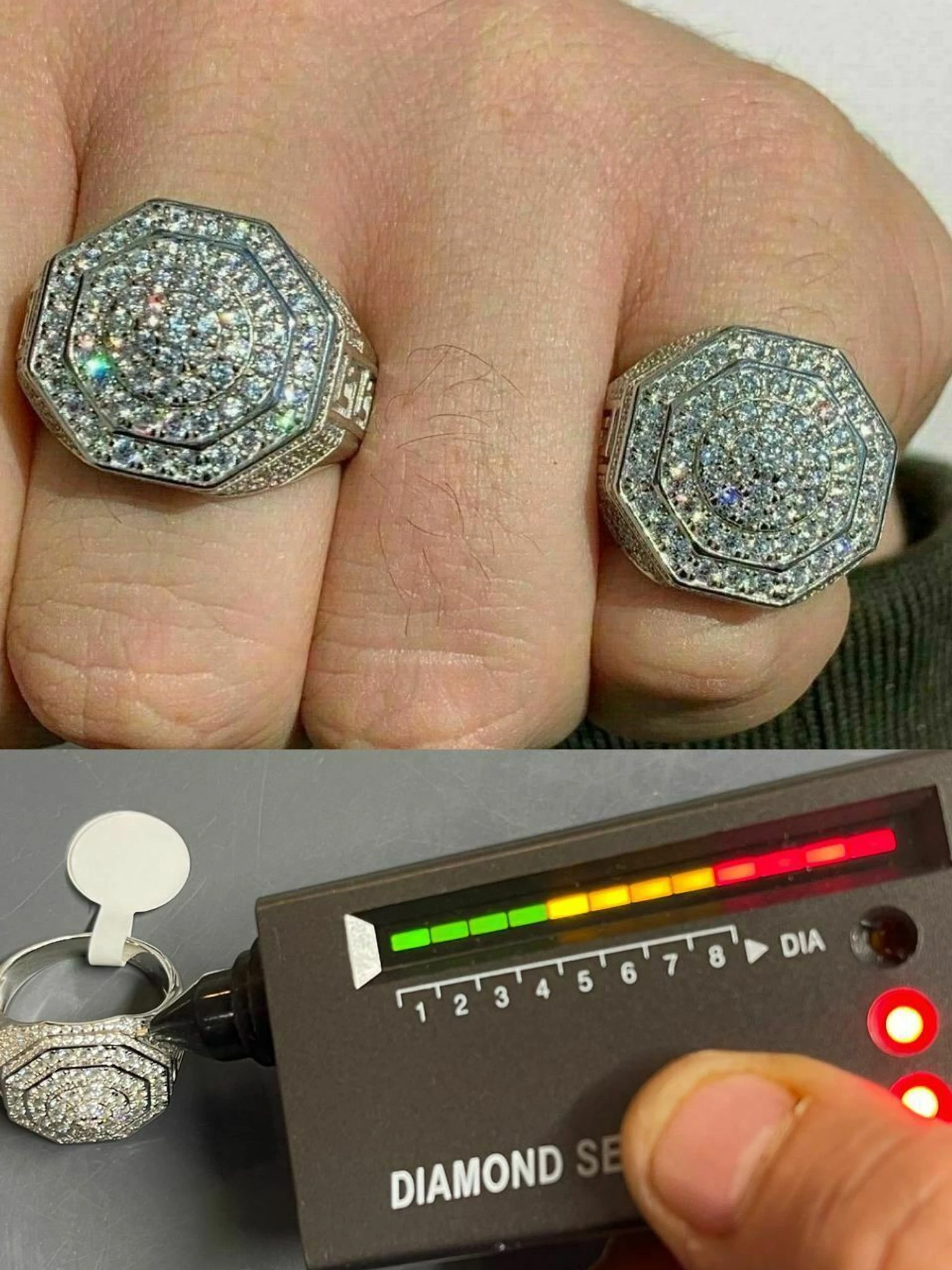 Mens Big Solid 925 Silver Hip Hop RING Iced Real Moissanite Pass Diamond Tester 3 Mens Big Solid 925 Silver Hip Hop RING Iced Real Moissanite Pass Diamond Tester