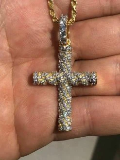 Men's Braided Rope Cross 1ct CZ W. Chain 1x2" Pendant 14k Gold Solid 925 Silver 19 Men's Braided Rope Cross 1ct CZ W. Chain 1x2" Pendant 14k Gold Solid 925 Silver -Harlem Bling Shop harlembling mens braided rope cross 1ct cz w chain 1x2 pendant 14k gold solid 925 silver 09601.1664393617