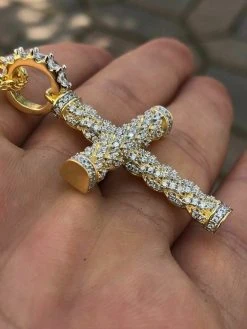 Men's Braided Rope Cross 1ct CZ W. Chain 1x2" Pendant 14k Gold Solid 925 Silver 22 Men's Braided Rope Cross 1ct CZ W. Chain 1x2" Pendant 14k Gold Solid 925 Silver -Harlem Bling Shop harlembling mens braided rope cross 1ct cz w chain 1x2 pendant 14k gold solid 925 silver 25957.1664372930