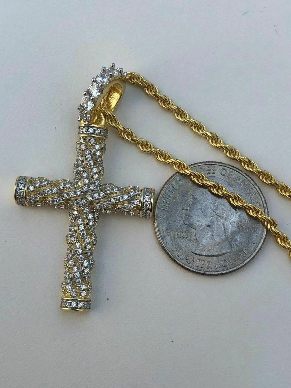 Men's Braided Rope Cross 1ct CZ W. Chain 1x2" Pendant 14k Gold Solid 925 Silver 10 Men's Braided Rope Cross 1ct CZ W. Chain 1x2" Pendant 14k Gold Solid 925 Silver - Image 8