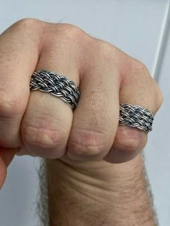 Mens Braided Weave RING Oxidize Rhodium Over Solid 925 Silver Pinky Wedding Band -Harlem Bling Shop harlembling mens braided weave ring oxidize rhodium over solid 925 silver pinky wedding band 51757.1664390283