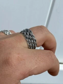 Mens Braided Weave RING Oxidize Rhodium Over Solid 925 Silver Pinky Wedding Band -Harlem Bling Shop harlembling mens braided weave ring oxidize rhodium over solid 925 silver pinky wedding band 60990.1664375984