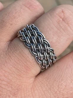 Mens Braided Weave RING Oxidize Rhodium Over Solid 925 Silver Pinky Wedding Band