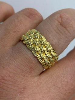 Mens Braided Weave RING Real 14k Gold Over Solid 925 Silver Pinky Wedding Band