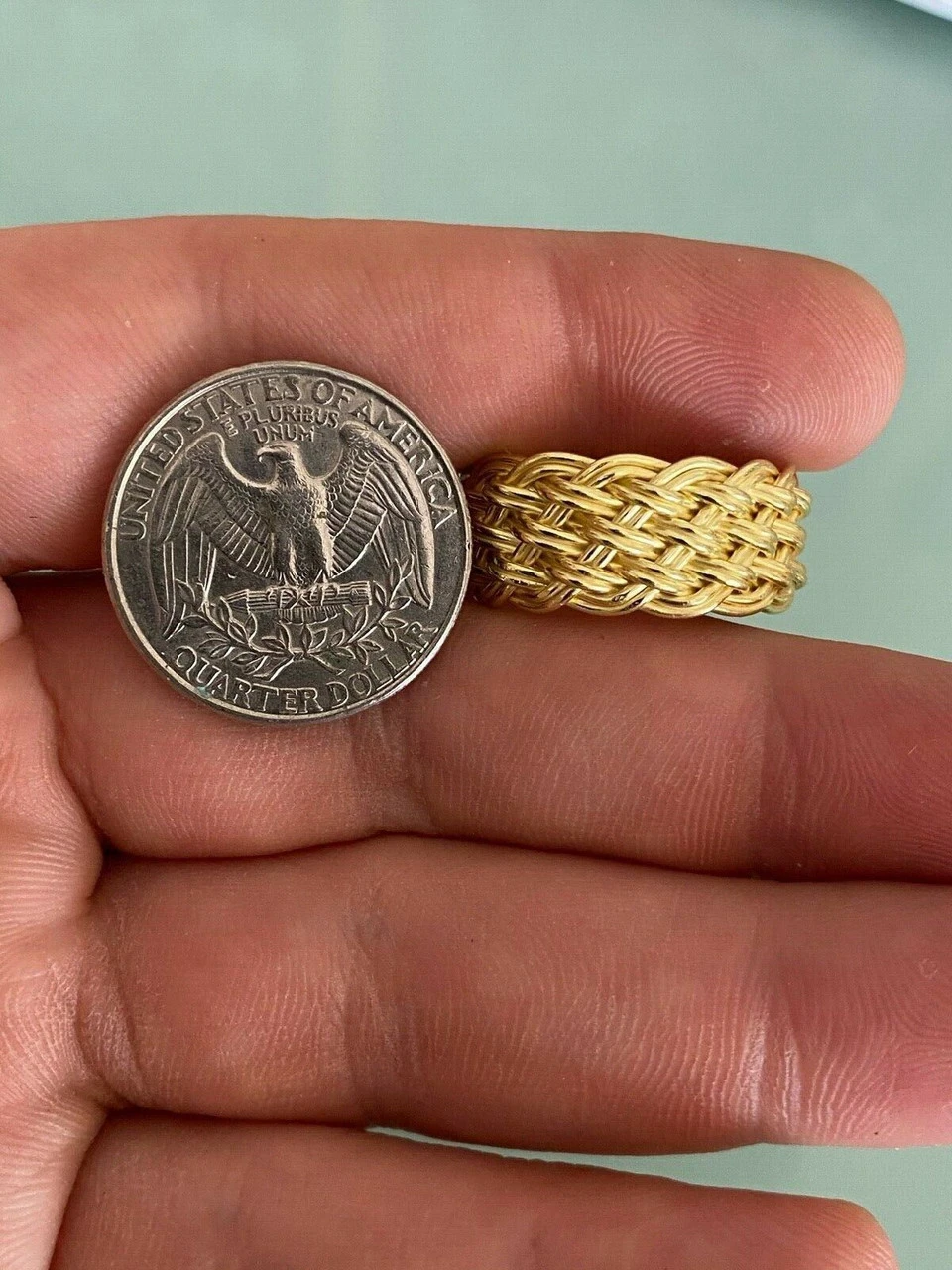 Mens Braided Weave RING Real 14k Gold Over Solid 925 Silver Pinky Wedding Band 10 Mens Braided Weave RING Real 14k Gold Over Solid 925 Silver Pinky Wedding Band - Image 8