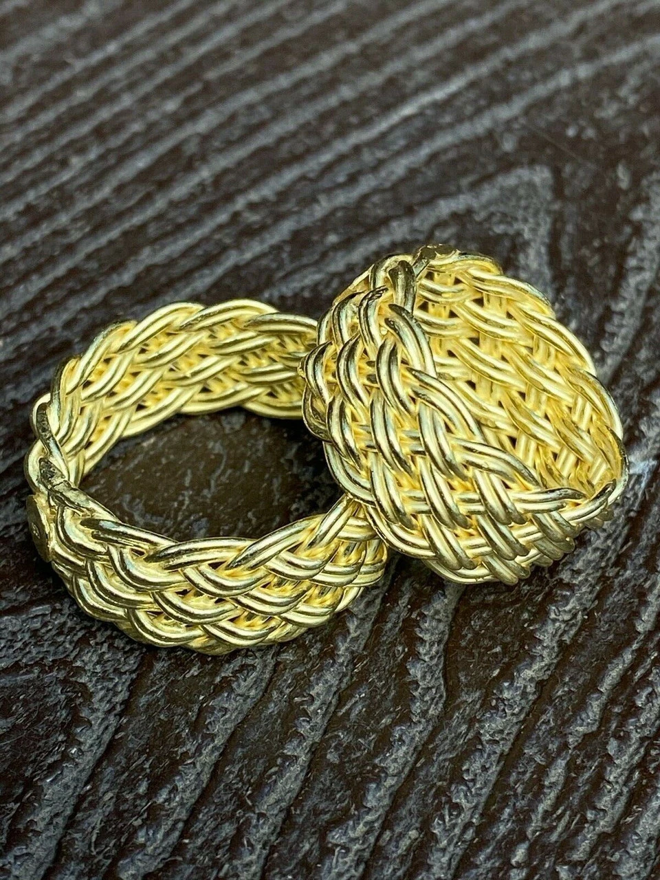 Mens Braided Weave RING Real 14k Gold Over Solid 925 Silver Pinky Wedding Band 4 Mens Braided Weave RING Real 14k Gold Over Solid 925 Silver Pinky Wedding Band - Image 2