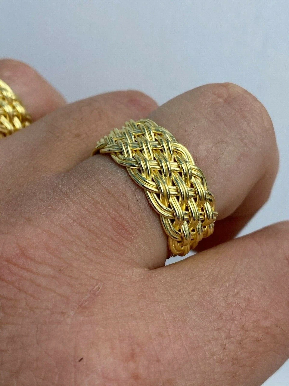 Mens Braided Weave RING Real 14k Gold Over Solid 925 Silver Pinky Wedding Band 5 Mens Braided Weave RING Real 14k Gold Over Solid 925 Silver Pinky Wedding Band - Image 3