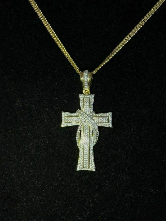 Mens Cross Crucifix Pendant Diamonds 14K Gold Over Real 925 Silver ICY PIECE 4 Mens Cross Crucifix Pendant Diamonds 14K Gold Over Real 925 Silver ICY PIECE - Image 2