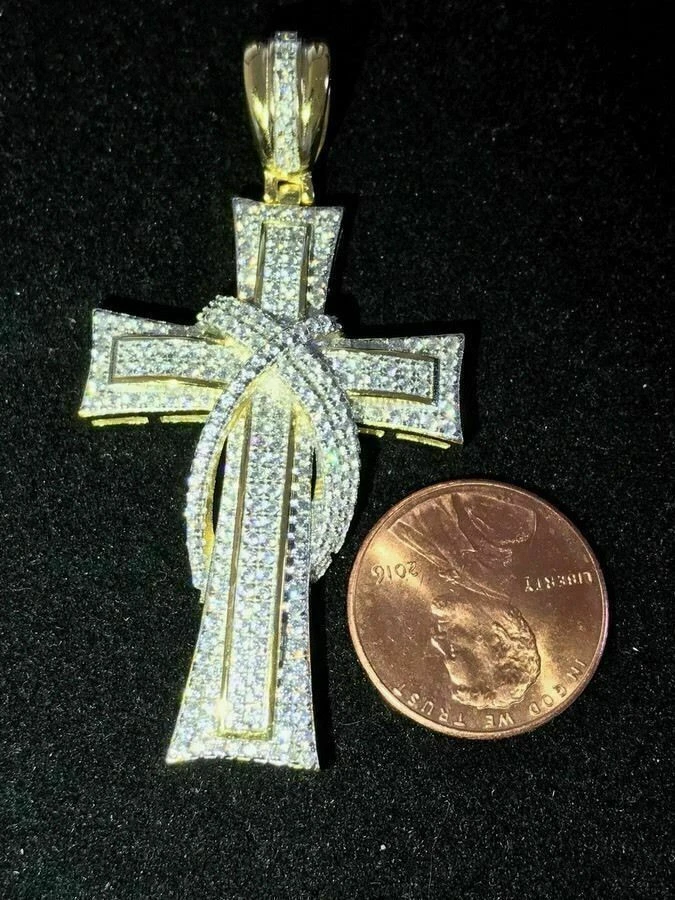 Mens Cross Crucifix Pendant Diamonds 14K Gold Over Real 925 Silver ICY PIECE 7 Mens Cross Crucifix Pendant Diamonds 14K Gold Over Real 925 Silver ICY PIECE - Image 5