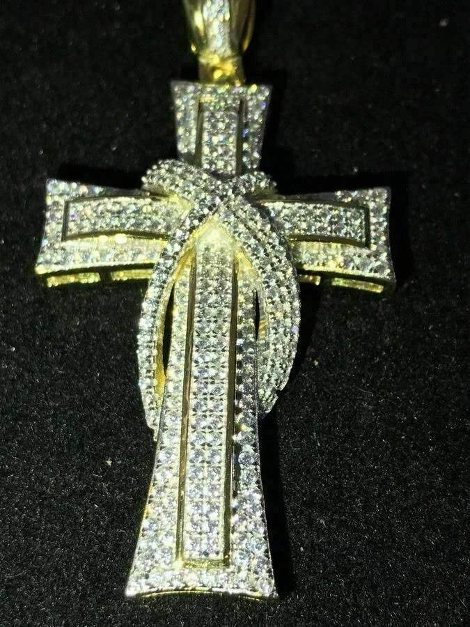 Mens Cross Crucifix Pendant Diamonds 14K Gold Over Real 925 Silver ICY PIECE 6 Mens Cross Crucifix Pendant Diamonds 14K Gold Over Real 925 Silver ICY PIECE - Image 4