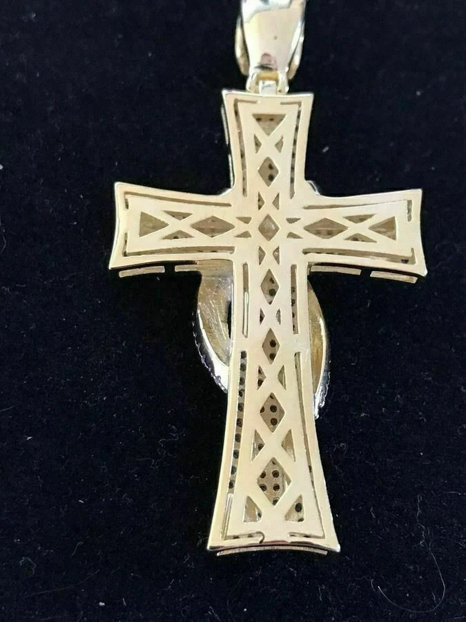 Mens Cross Crucifix Pendant Diamonds 14K Gold Over Real 925 Silver ICY PIECE 8 Mens Cross Crucifix Pendant Diamonds 14K Gold Over Real 925 Silver ICY PIECE - Image 6