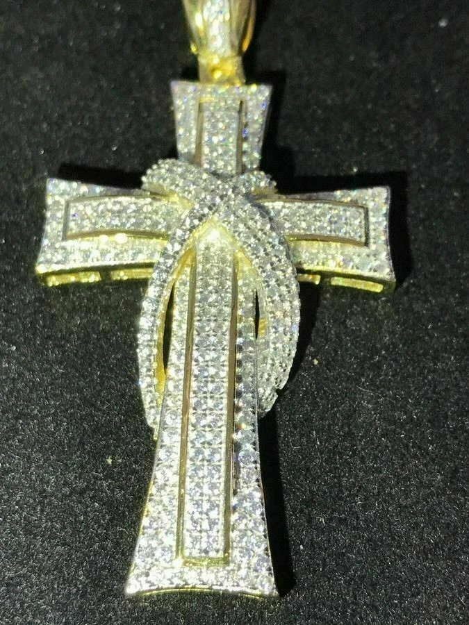 Mens Cross Crucifix Pendant Diamonds 14K Gold Over Real 925 Silver ICY PIECE 5 Mens Cross Crucifix Pendant Diamonds 14K Gold Over Real 925 Silver ICY PIECE - Image 3