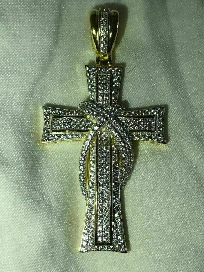 Mens Cross Crucifix Pendant Diamonds 14K Gold Over Real 925 Silver ICY PIECE 9 Mens Cross Crucifix Pendant Diamonds 14K Gold Over Real 925 Silver ICY PIECE - Image 7