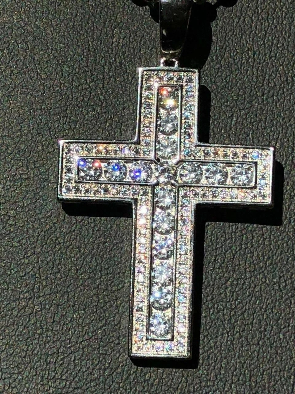 Men's Cross Pendant Sterling Silver 925 Iced Diamond Necklace Medium Size Real 9 Men's Cross Pendant Sterling Silver 925 Iced Diamond Necklace Medium Size Real - Image 7