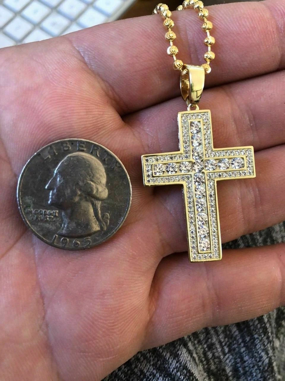 Men's Cross Pendant Sterling Silver 925 Iced Diamond Necklace Medium Size Real 11 Men's Cross Pendant Sterling Silver 925 Iced Diamond Necklace Medium Size Real - Image 9