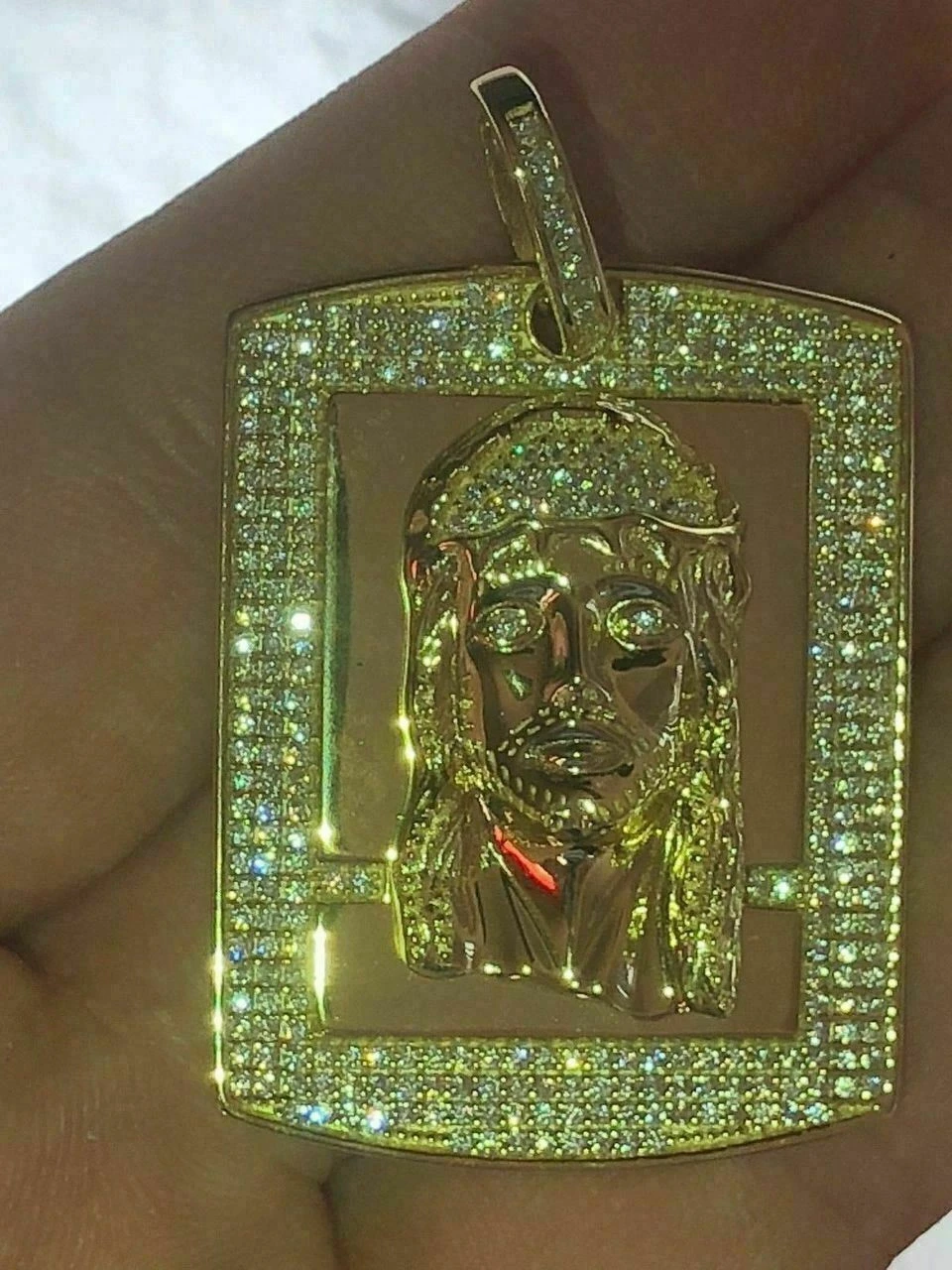 Mens Dog Tag Jesus Piece 1ct Simulated Diamond 14k Gold Over 925 Sterling Silver 5 Mens Dog Tag Jesus Piece 1ct Simulated Diamond 14k Gold Over 925 Sterling Silver - Image 3