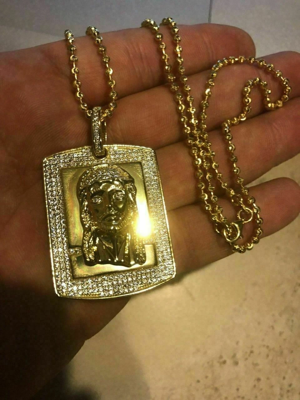 Mens Dog Tag Jesus Piece 1ct Simulated Diamond 14k Gold Over 925 Sterling Silver 12 Mens Dog Tag Jesus Piece 1ct Simulated Diamond 14k Gold Over 925 Sterling Silver - Image 10