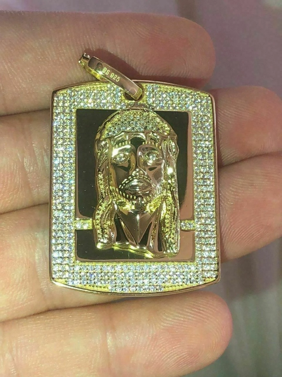 Mens Dog Tag Jesus Piece 1ct Simulated Diamond 14k Gold Over 925 Sterling Silver 4 Mens Dog Tag Jesus Piece 1ct Simulated Diamond 14k Gold Over 925 Sterling Silver - Image 2