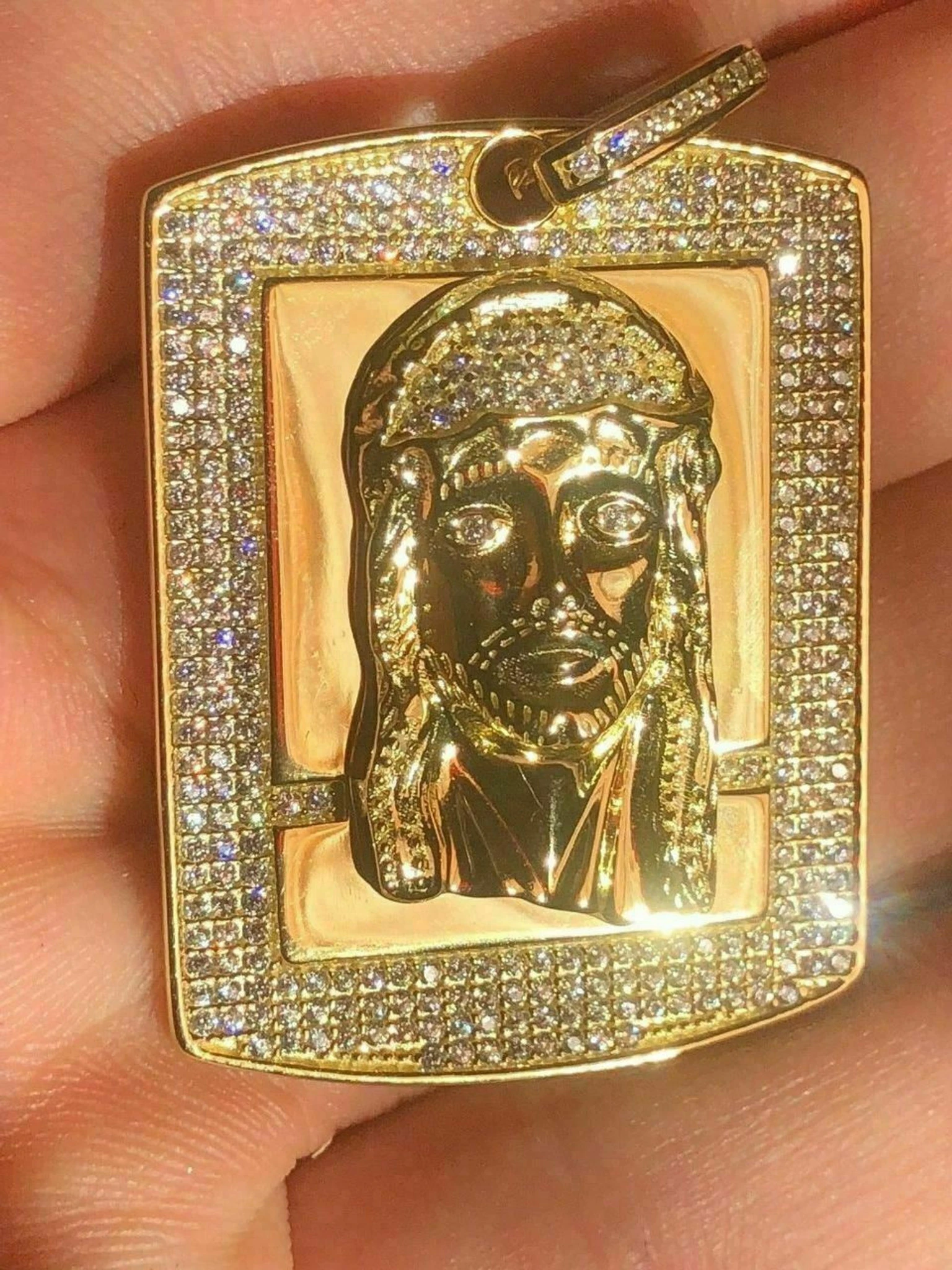 Mens Dog Tag Jesus Piece 1ct Simulated Diamond 14k Gold Over 925 Sterling Silver 3 Mens Dog Tag Jesus Piece 1ct Simulated Diamond 14k Gold Over 925 Sterling Silver