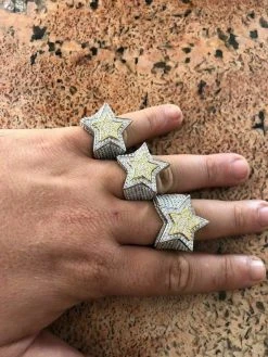 Men's Hip Hop 3D STAR Solid 14k Gold & 925 Silver Diamond Pinky RING Real Icy! 16 Men's Hip Hop 3D STAR Solid 14k Gold & 925 Silver Diamond Pinky RING Real Icy! -Harlem Bling Shop harlembling mens hip hop 3d star solid 14k gold and 925 silver diamond pinky ring real icy 00865.1664376817