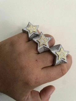 Men's Hip Hop 3D STAR Solid 14k Gold & 925 Silver Diamond Pinky RING Real Icy! 19 Men's Hip Hop 3D STAR Solid 14k Gold & 925 Silver Diamond Pinky RING Real Icy! -Harlem Bling Shop harlembling mens hip hop 3d star solid 14k gold and 925 silver diamond pinky ring real icy 01928.1664395654
