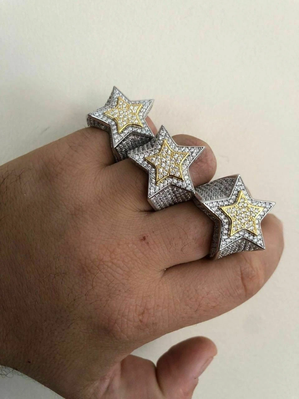Men's Hip Hop 3D STAR Solid 14k Gold & 925 Silver Diamond Pinky RING Real Icy! 8 Men's Hip Hop 3D STAR Solid 14k Gold & 925 Silver Diamond Pinky RING Real Icy! - Image 6