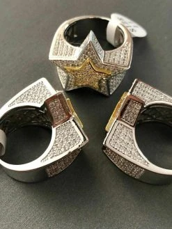 Men's Hip Hop 3D STAR Solid 14k Gold & 925 Silver Diamond Pinky RING Real Icy! 23 Men's Hip Hop 3D STAR Solid 14k Gold & 925 Silver Diamond Pinky RING Real Icy! -Harlem Bling Shop harlembling mens hip hop 3d star solid 14k gold and 925 silver diamond pinky ring real icy 31785.1664395112