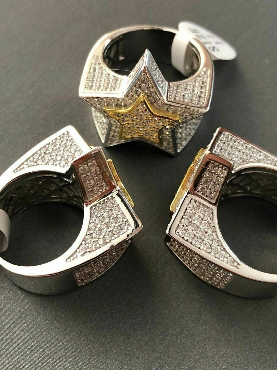 Men's Hip Hop 3D STAR Solid 14k Gold & 925 Silver Diamond Pinky RING Real Icy! 12 Men's Hip Hop 3D STAR Solid 14k Gold & 925 Silver Diamond Pinky RING Real Icy! - Image 10