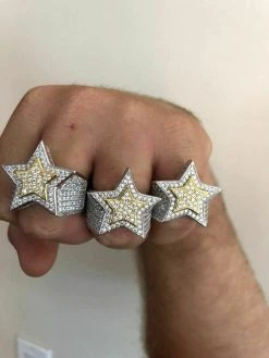 Men's Hip Hop 3D STAR Solid 14k Gold & 925 Silver Diamond Pinky RING Real Icy! 20 Men's Hip Hop 3D STAR Solid 14k Gold & 925 Silver Diamond Pinky RING Real Icy! -Harlem Bling Shop harlembling mens hip hop 3d star solid 14k gold and 925 silver diamond pinky ring real icy 62362.1664375760