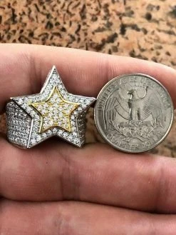 Men's Hip Hop 3D STAR Solid 14k Gold & 925 Silver Diamond Pinky RING Real Icy! 24 Men's Hip Hop 3D STAR Solid 14k Gold & 925 Silver Diamond Pinky RING Real Icy! -Harlem Bling Shop harlembling mens hip hop 3d star solid 14k gold and 925 silver diamond pinky ring real icy 87847.1664373442