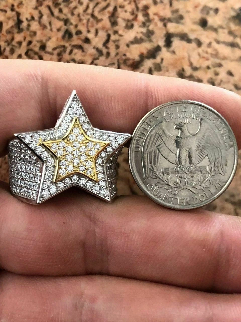 Men's Hip Hop 3D STAR Solid 14k Gold & 925 Silver Diamond Pinky RING Real Icy! 13 Men's Hip Hop 3D STAR Solid 14k Gold & 925 Silver Diamond Pinky RING Real Icy! - Image 11