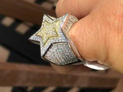 Men's Hip Hop 3D STAR Solid 14k Gold & 925 Silver Diamond Pinky RING Real Icy! 21 Men's Hip Hop 3D STAR Solid 14k Gold & 925 Silver Diamond Pinky RING Real Icy! -Harlem Bling Shop harlembling mens hip hop 3d star solid 14k gold and 925 silver diamond pinky ring real icy 97381.1664397109