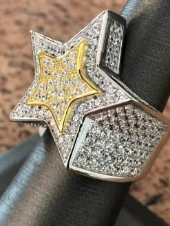 Men's Hip Hop 3D STAR Solid 14k Gold & 925 Silver Diamond Pinky RING Real Icy! 17 Men's Hip Hop 3D STAR Solid 14k Gold & 925 Silver Diamond Pinky RING Real Icy! -Harlem Bling Shop harlembling mens hip hop 3d star solid 14k gold and 925 silver diamond pinky ring real icy 98807.1664379712
