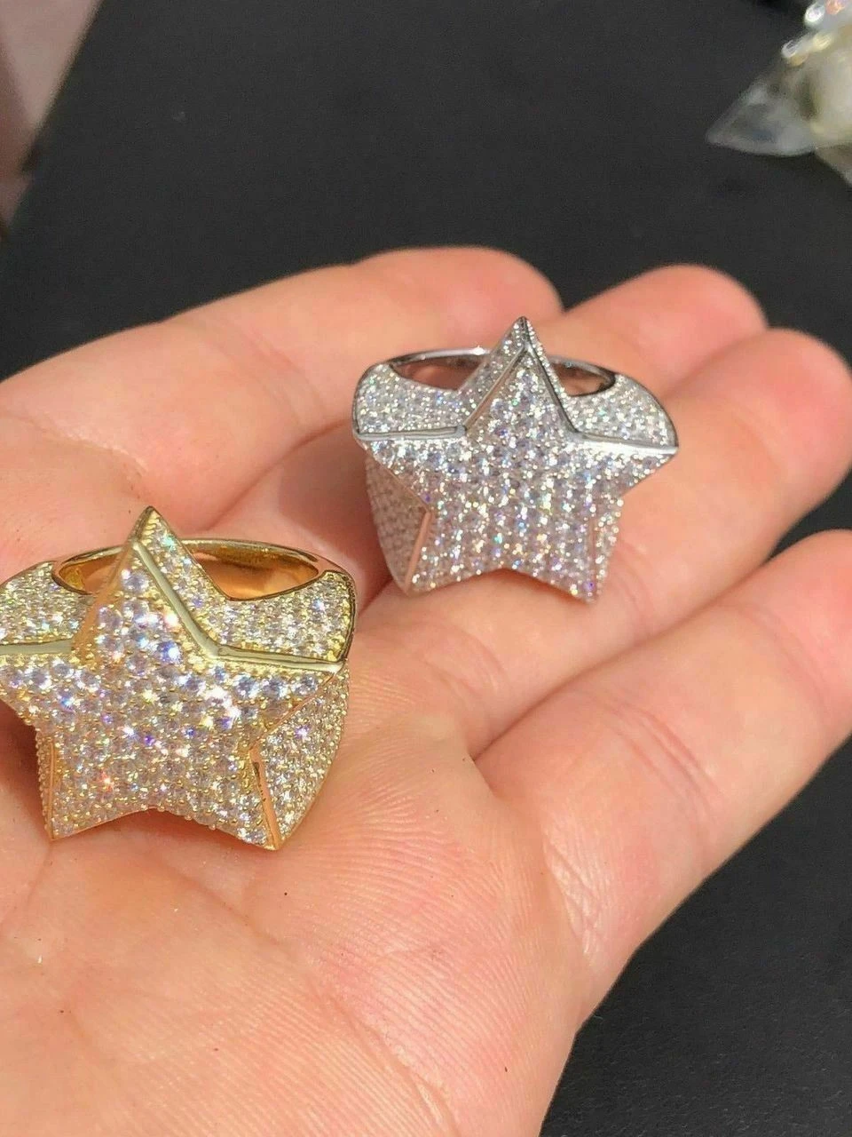 Men's Hip Hop 3D STAR Solid 925 Silver 5ct Diamond Pinky RING 14k Gold Real ICED 4 Men's Hip Hop 3D STAR Solid 925 Silver 5ct Diamond Pinky RING 14k Gold Real ICED - Image 2