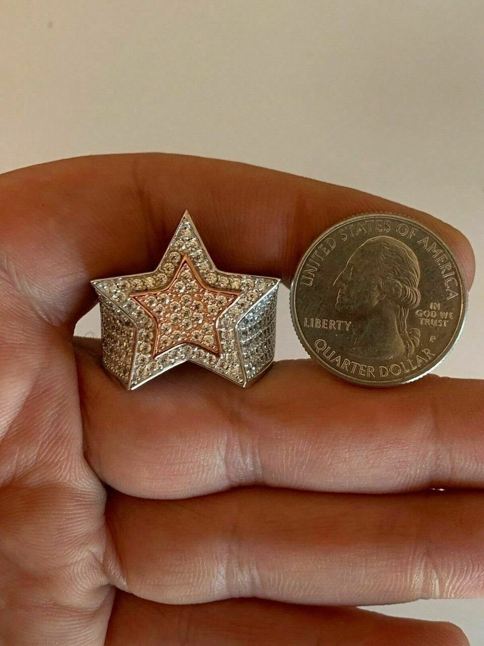 Men's Hip Hop 3D STAR Solid Rose Gold & 925 Silver Diamond Pinky RING Real Icy! 6 Men's Hip Hop 3D STAR Solid Rose Gold & 925 Silver Diamond Pinky RING Real Icy! - Image 4