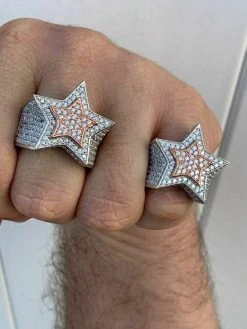 Men's Hip Hop 3D STAR Solid Rose Gold & 925 Silver Diamond Pinky RING Real Icy! 23 Men's Hip Hop 3D STAR Solid Rose Gold & 925 Silver Diamond Pinky RING Real Icy! -Harlem Bling Shop harlembling mens hip hop 3d star solid rose gold and 925 silver diamond pinky ring real icy 14477.1664379421