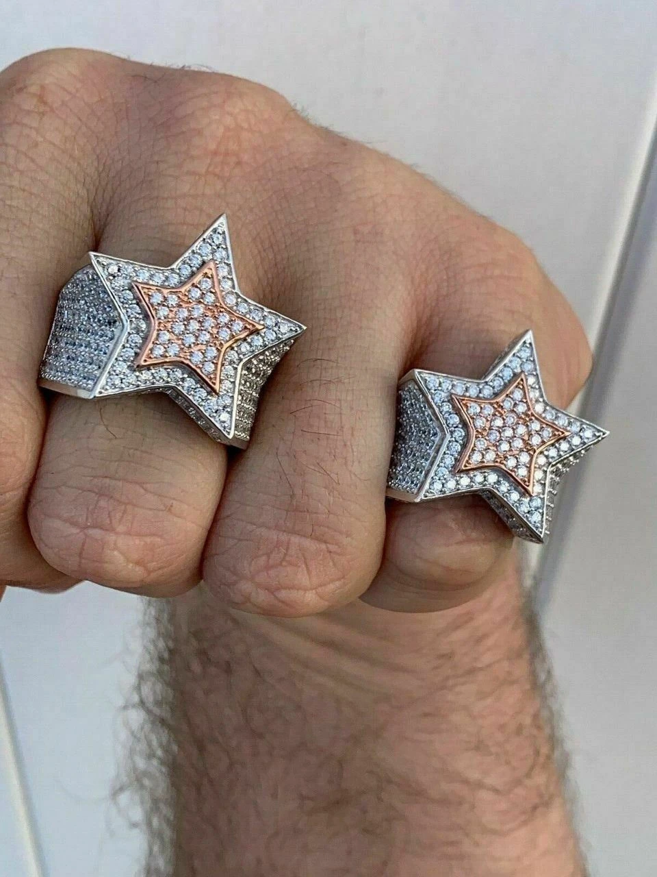 Men's Hip Hop 3D STAR Solid Rose Gold & 925 Silver Diamond Pinky RING Real Icy! 12 Men's Hip Hop 3D STAR Solid Rose Gold & 925 Silver Diamond Pinky RING Real Icy! - Image 10