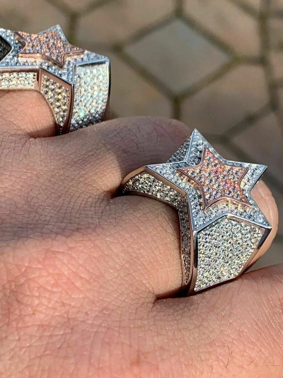 Men's Hip Hop 3D STAR Solid Rose Gold & 925 Silver Diamond Pinky RING Real Icy! 5 Men's Hip Hop 3D STAR Solid Rose Gold & 925 Silver Diamond Pinky RING Real Icy! - Image 3