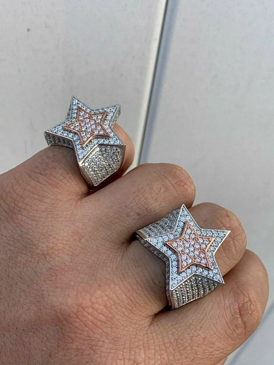 Men's Hip Hop 3D STAR Solid Rose Gold & 925 Silver Diamond Pinky RING Real Icy! 11 Men's Hip Hop 3D STAR Solid Rose Gold & 925 Silver Diamond Pinky RING Real Icy! - Image 9