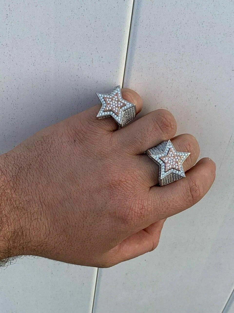 Men's Hip Hop 3D STAR Solid Rose Gold & 925 Silver Diamond Pinky RING Real Icy! 14 Men's Hip Hop 3D STAR Solid Rose Gold & 925 Silver Diamond Pinky RING Real Icy! - Image 12