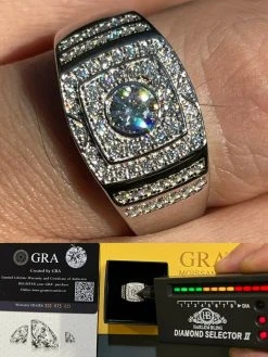 Men's Hip Hop Out Iced Moissanite Ring Real 925 Silver Pinky Passes Diamond Test