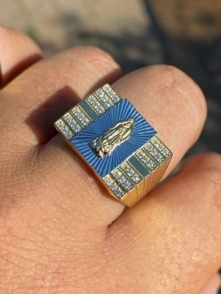 Mens Hip Hop Real 14k Yellow Gold Over Solid 925 Silver Virgin Mary Ring Iced -Harlem Bling Shop harlembling mens hip hop real 14k yellow gold over solid 925 silver virgin mary ring iced 06936.1664398716
