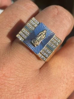 Mens Hip Hop Real 14k Yellow Gold Over Solid 925 Silver Virgin Mary Ring Iced -Harlem Bling Shop harlembling mens hip hop real 14k yellow gold over solid 925 silver virgin mary ring iced 07332.1664386434