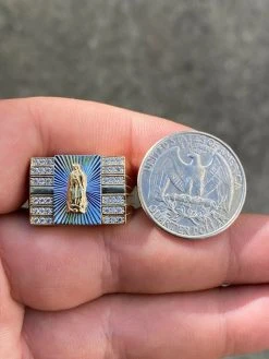 Mens Hip Hop Real 14k Yellow Gold Over Solid 925 Silver Virgin Mary Ring Iced -Harlem Bling Shop harlembling mens hip hop real 14k yellow gold over solid 925 silver virgin mary ring iced 82605.1664377484