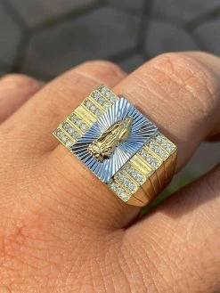 Mens Hip Hop Real 14k Yellow Gold Over Solid 925 Silver Virgin Mary Ring Iced -Harlem Bling Shop harlembling mens hip hop real 14k yellow gold over solid 925 silver virgin mary ring iced 87728.1664400426