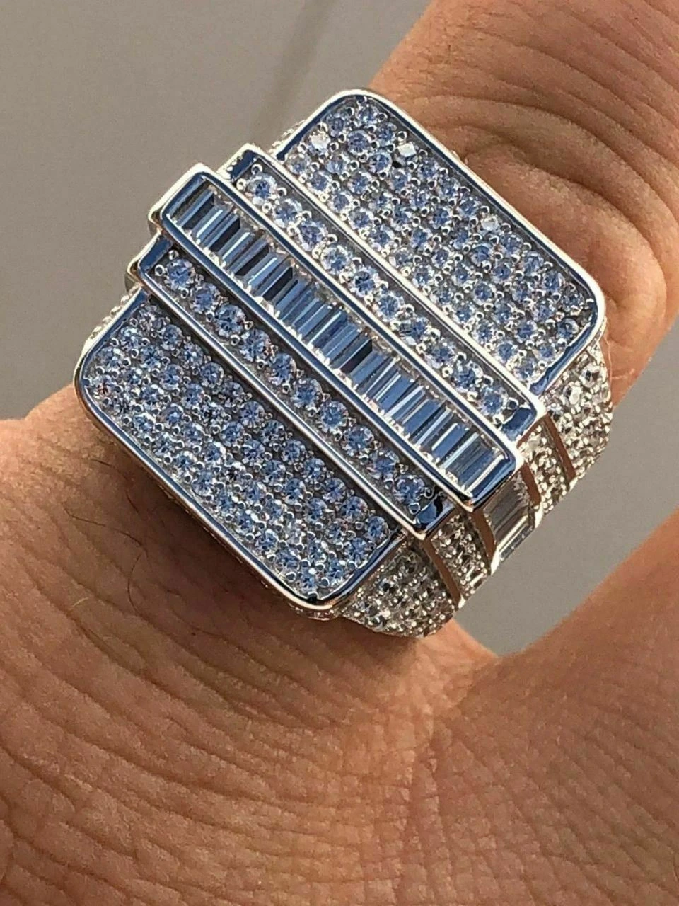 Men's Hip Hop REAL ICY Solid 925 Silver 5ct Baguette CZ Pinky RING 14k Gold 8 Men's Hip Hop REAL ICY Solid 925 Silver 5ct Baguette CZ Pinky RING 14k Gold - Image 6