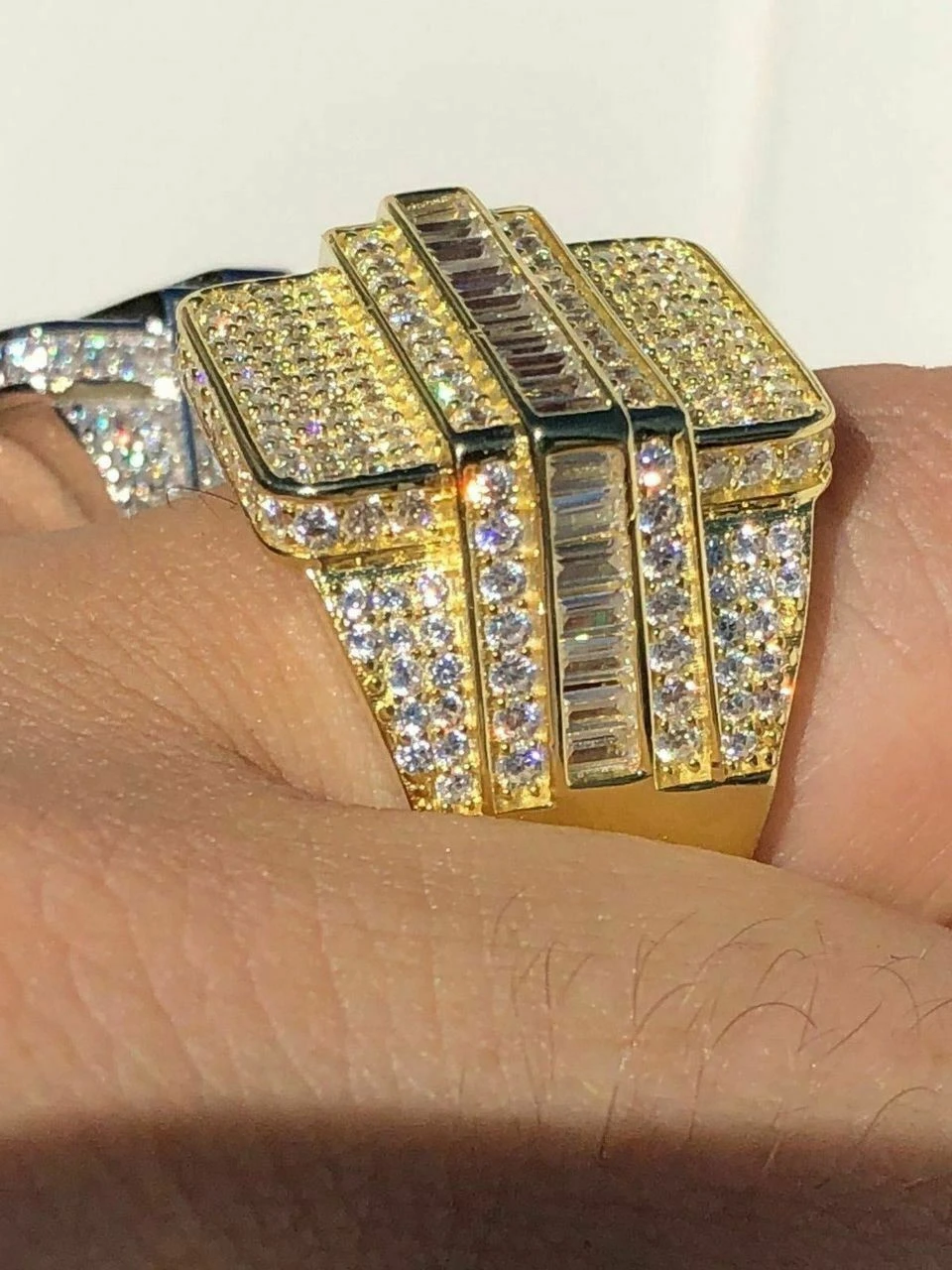 Men's Hip Hop REAL ICY Solid 925 Silver 5ct Baguette CZ Pinky RING 14k Gold 11 Men's Hip Hop REAL ICY Solid 925 Silver 5ct Baguette CZ Pinky RING 14k Gold - Image 9