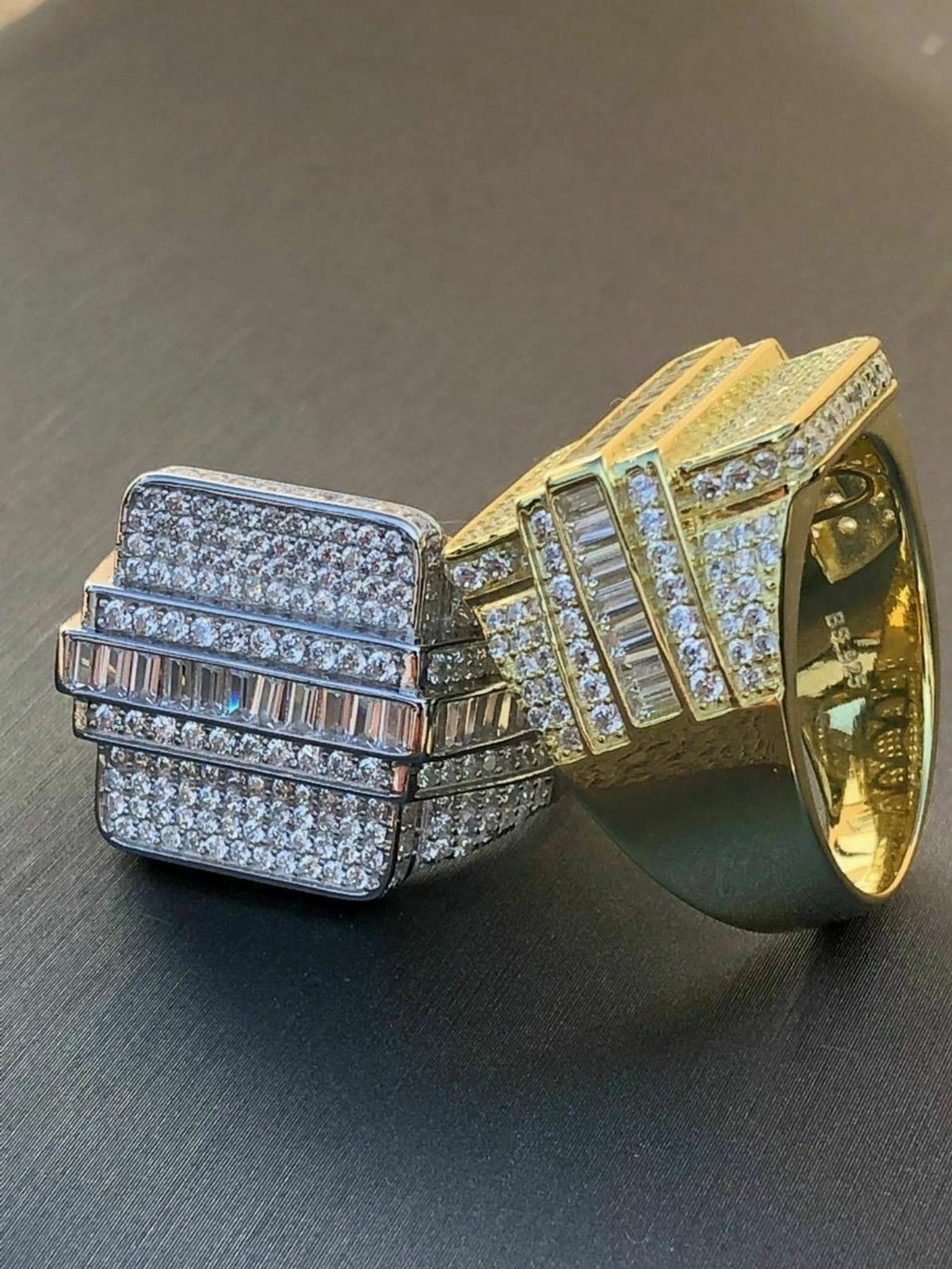 Men's Hip Hop REAL ICY Solid 925 Silver 5ct Baguette CZ Pinky RING 14k Gold 3 Men's Hip Hop REAL ICY Solid 925 Silver 5ct Baguette CZ Pinky RING 14k Gold