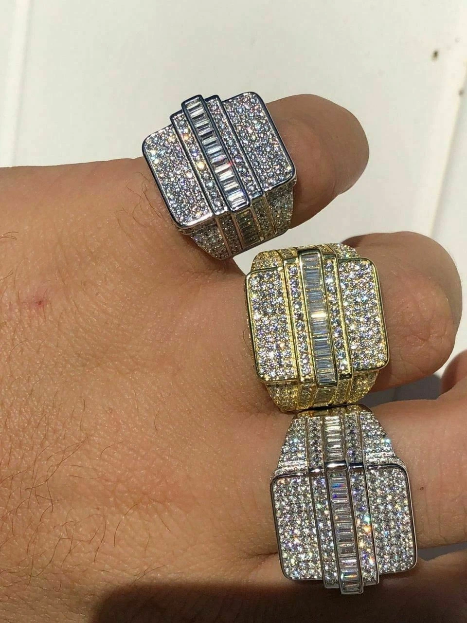 Men's Hip Hop REAL ICY Solid 925 Silver 5ct Baguette CZ Pinky RING 14k Gold 4 Men's Hip Hop REAL ICY Solid 925 Silver 5ct Baguette CZ Pinky RING 14k Gold - Image 2