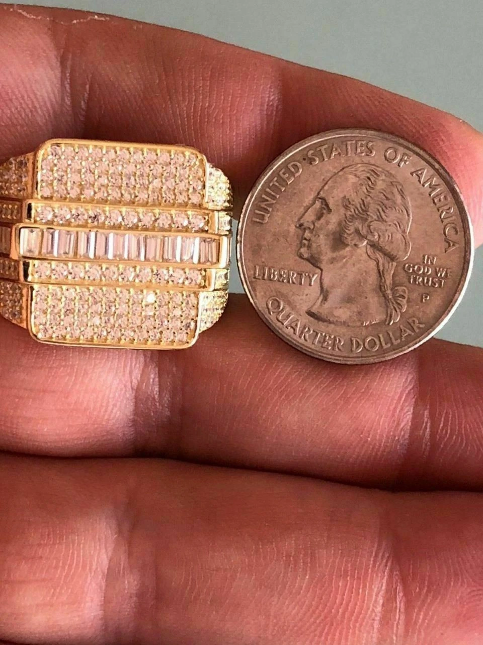 Men's Hip Hop REAL ICY Solid 925 Silver 5ct Baguette CZ Pinky RING 14k Gold 14 Men's Hip Hop REAL ICY Solid 925 Silver 5ct Baguette CZ Pinky RING 14k Gold - Image 12